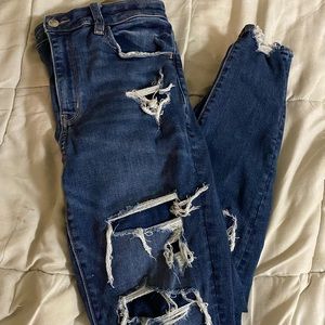 Dark wash distressed jeans